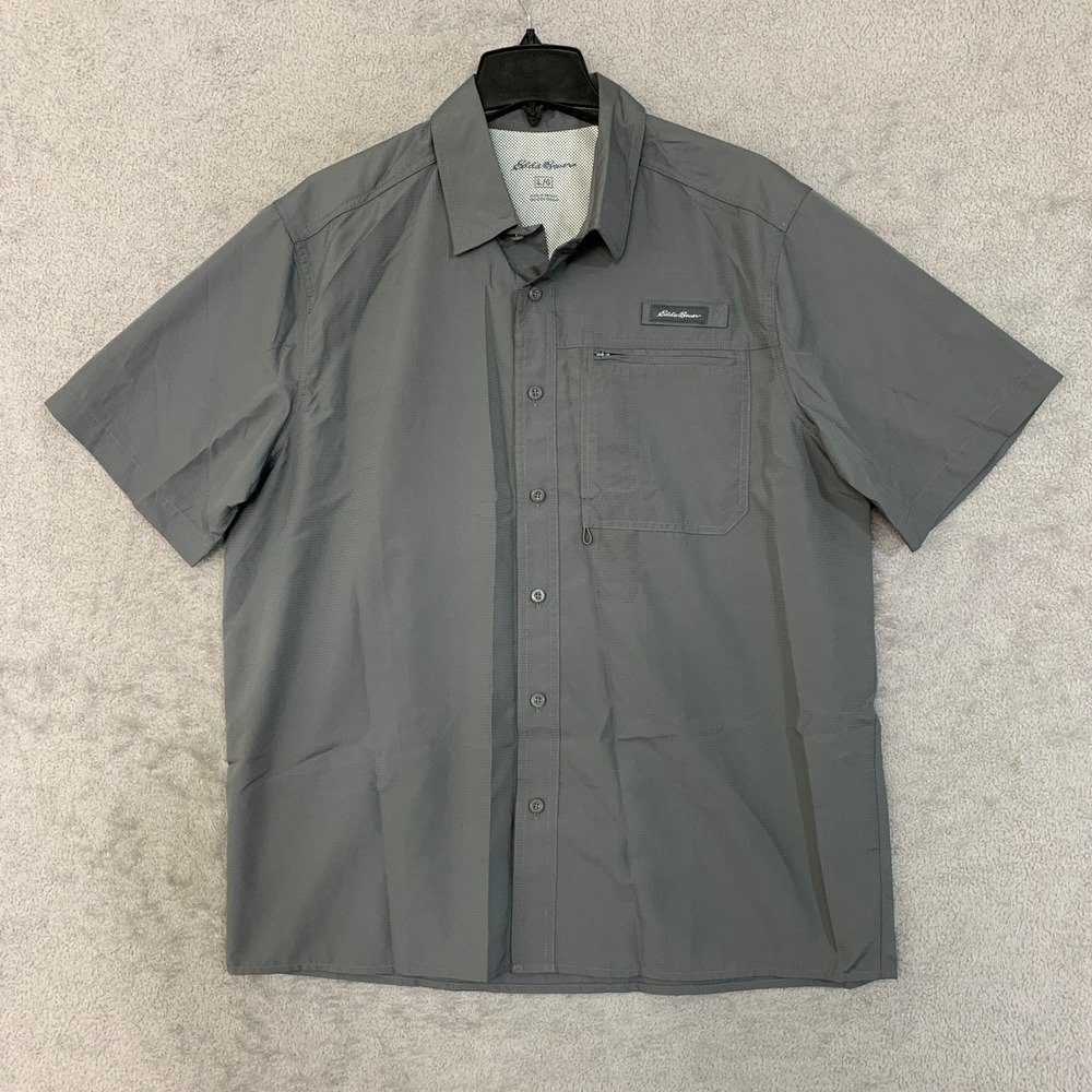 Eddie Bauer Men's L Gray Outdoor Shirt Short Sleeve Polyester Ripstop